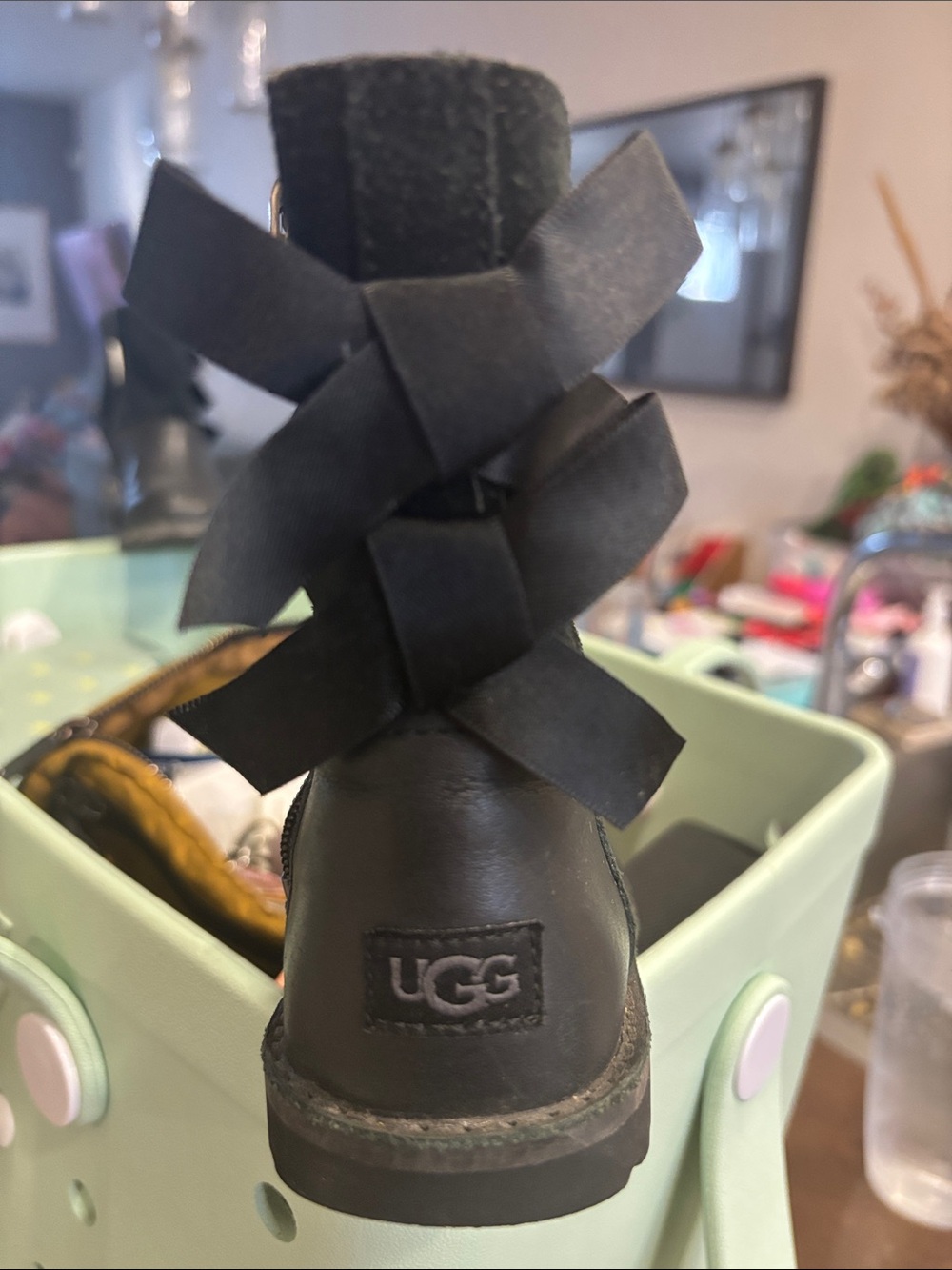 UGG Black Ribbon-Back Ankle Boot Toddler 7